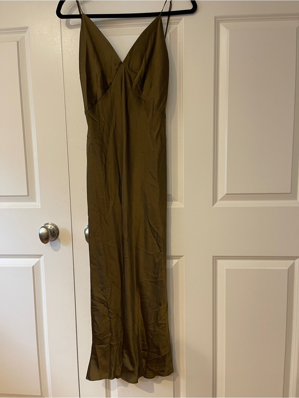 Olivia von Halle Olive Green Slip Maxi Dress with V-Neck